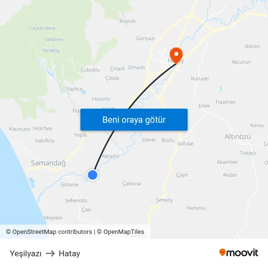 Yeşilyazı to Hatay map