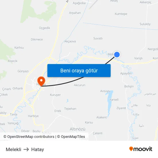 Melekli to Hatay map