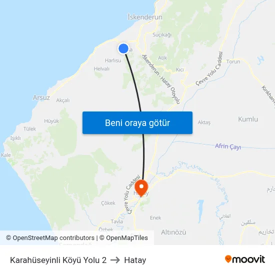 Karahüseyinli Köyü Yolu 2 to Hatay map