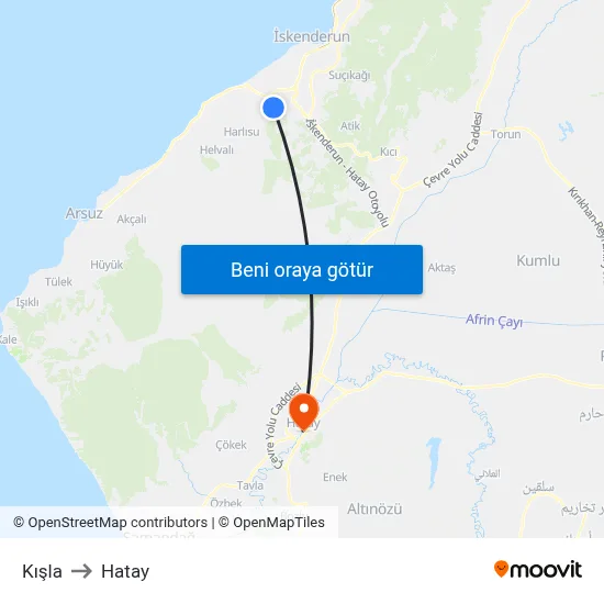 Kışla to Hatay map