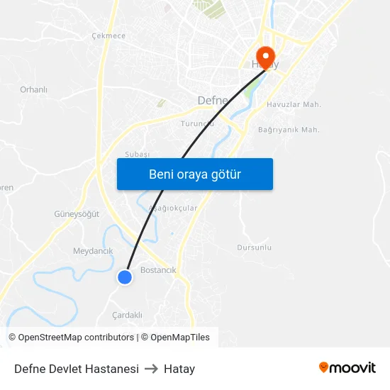 Defne Devlet Hastanesi to Hatay map