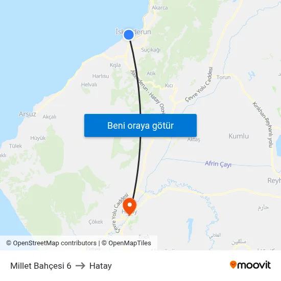 Millet Bahçesi 6 to Hatay map