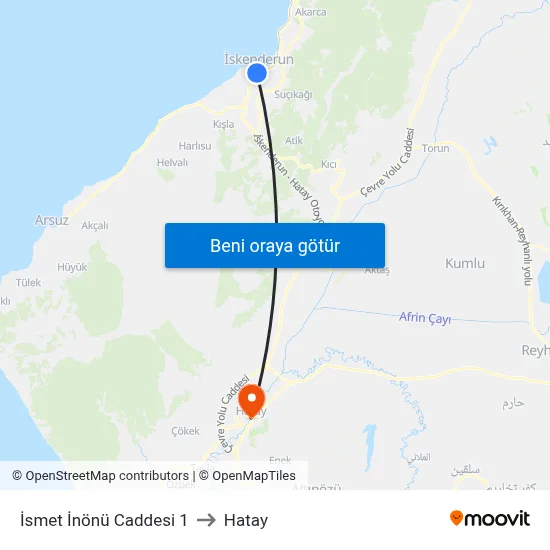 İsmet İnönü Caddesi 1 to Hatay map