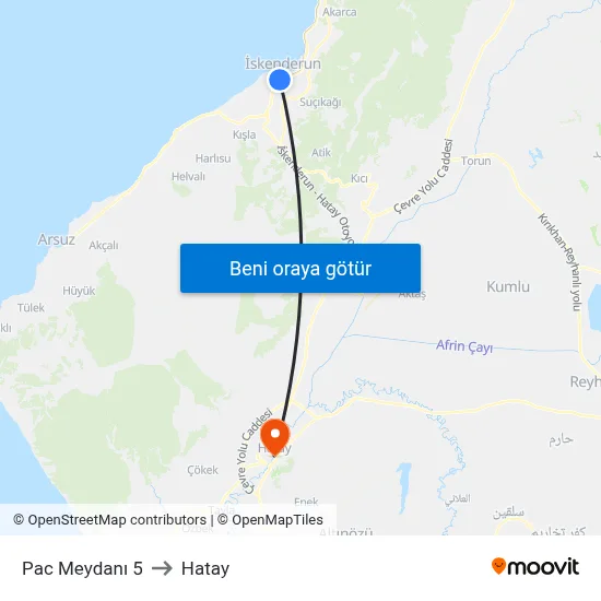 Pac Meydanı 5 to Hatay map