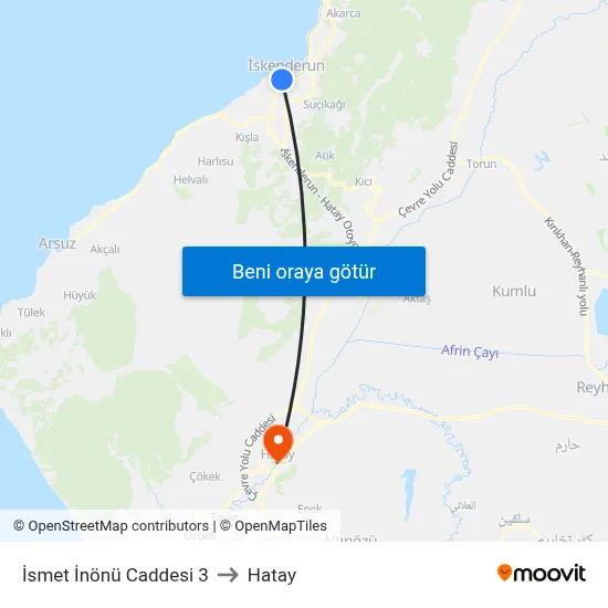 İsmet İnönü Caddesi 3 to Hatay map