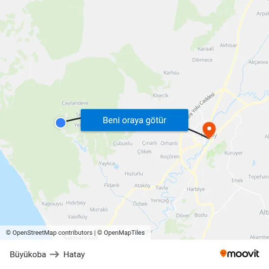Büyükoba to Hatay map