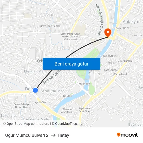 Uğur Mumcu Bulvarı 2 to Hatay map