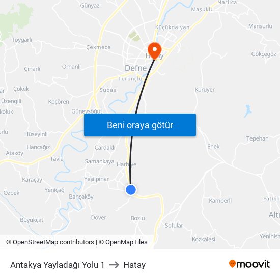 Antakya Yayladağı Yolu 1 to Hatay map