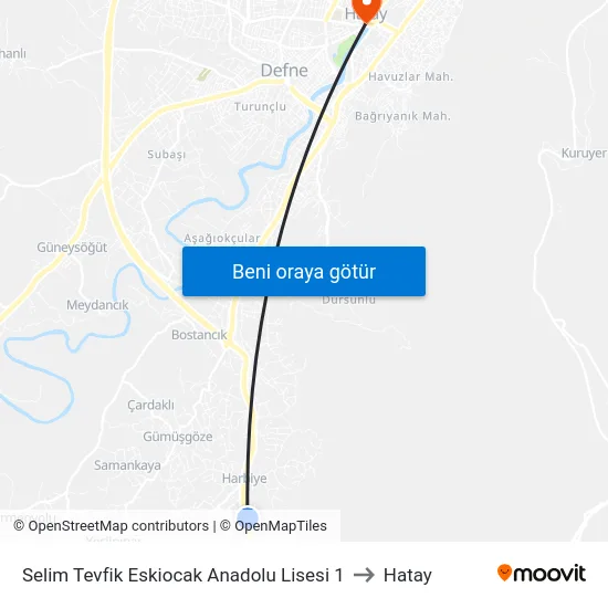 Selim Tevfik Eskiocak Anadolu Lisesi 1 to Hatay map