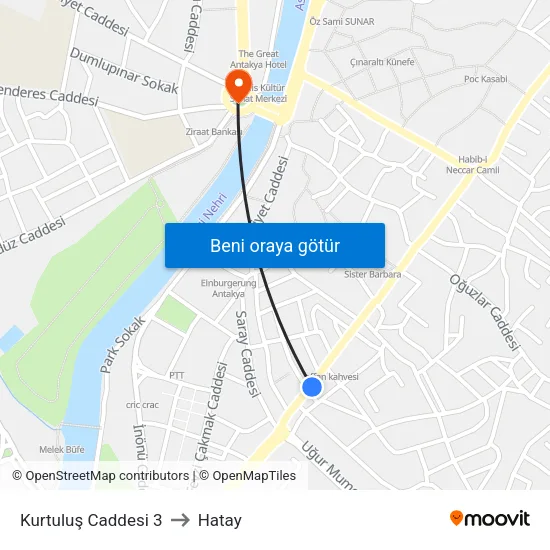 Kurtuluş Caddesi 3 to Hatay map