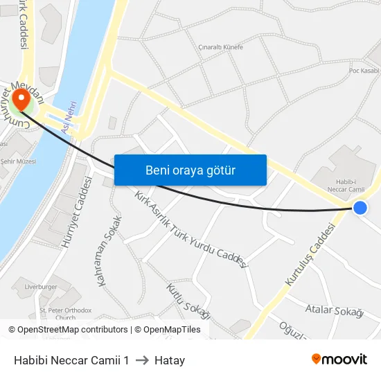 Habibi Neccar Camii 1 to Hatay map