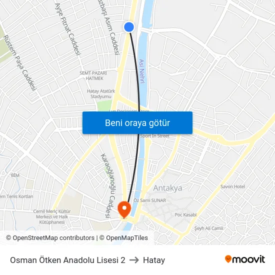 Osman Ötken Anadolu Lisesi 2 to Hatay map