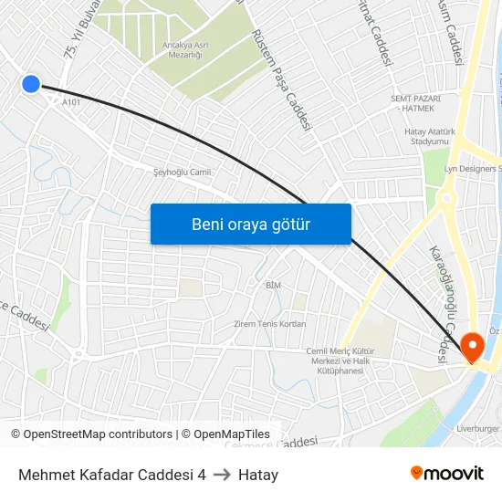 Mehmet Kafadar Caddesi 4 to Hatay map