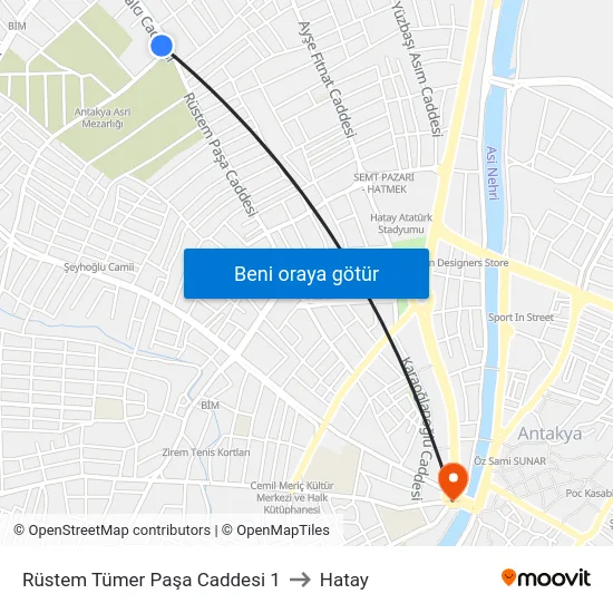Rüstem Tümer Paşa Caddesi 1 to Hatay map