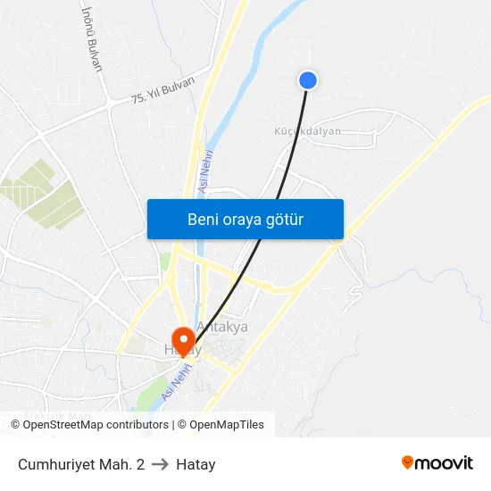 Cumhuriyet Mah. 2 to Hatay map