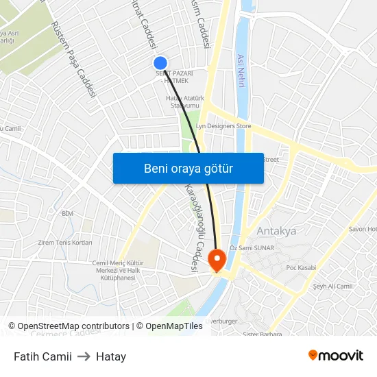 Fatih Camii to Hatay map