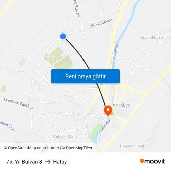 75. Yıl Bulvarı 8 to Hatay map