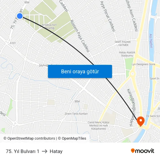 75. Yıl Bulvarı 1 to Hatay map