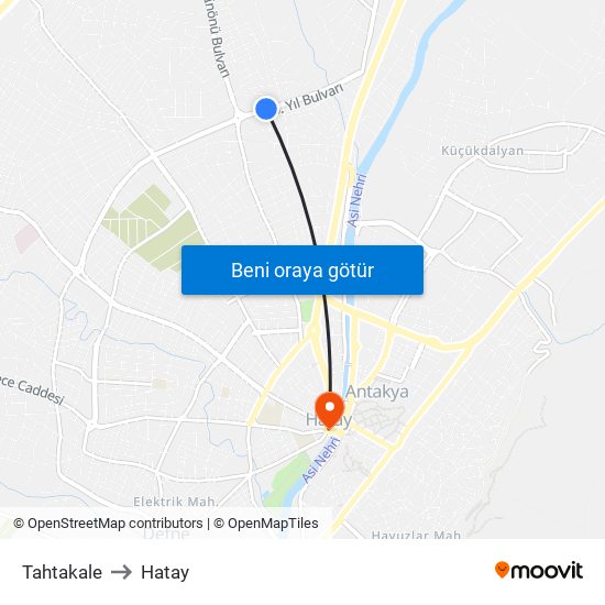 Tahtakale to Hatay map