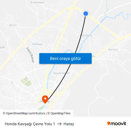 Honda Kavşağı Çevre Yolu 1 to Hatay map