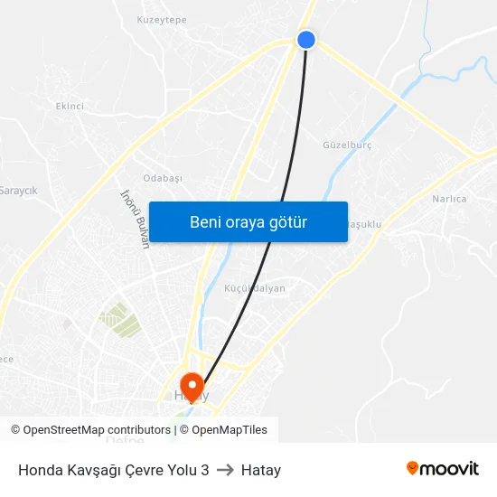 Honda Kavşağı Çevre Yolu 3 to Hatay map