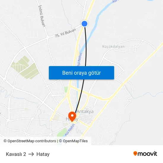 Kavaslı 2 to Hatay map