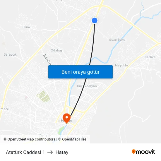 Atatürk Caddesi 1 to Hatay map