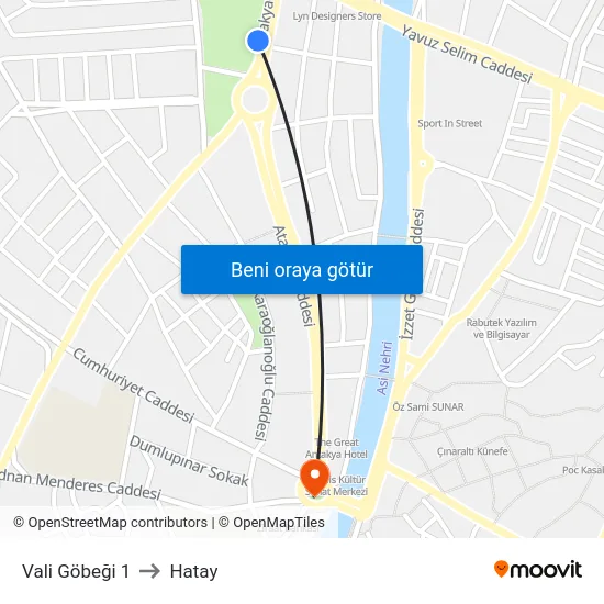 Vali Göbeği 1 to Hatay map
