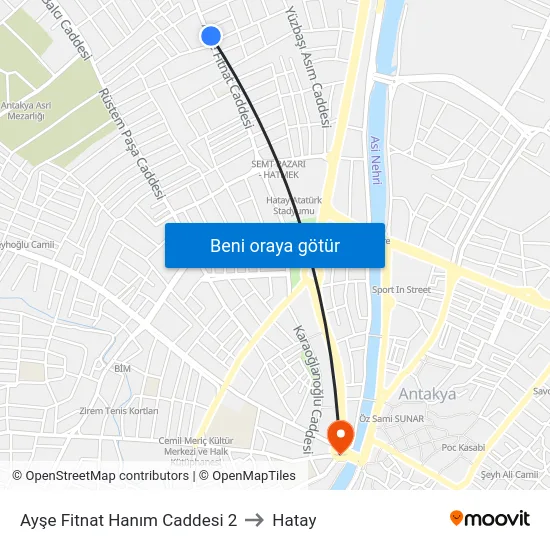 Ayşe Fitnat Hanım Caddesi 2 to Hatay map