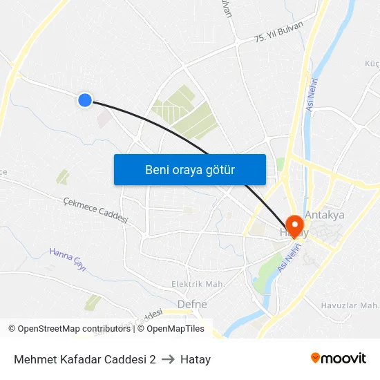 Mehmet Kafadar Caddesi 2 to Hatay map
