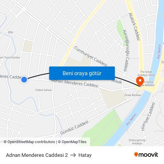 Adnan Menderes Caddesi 2 to Hatay map