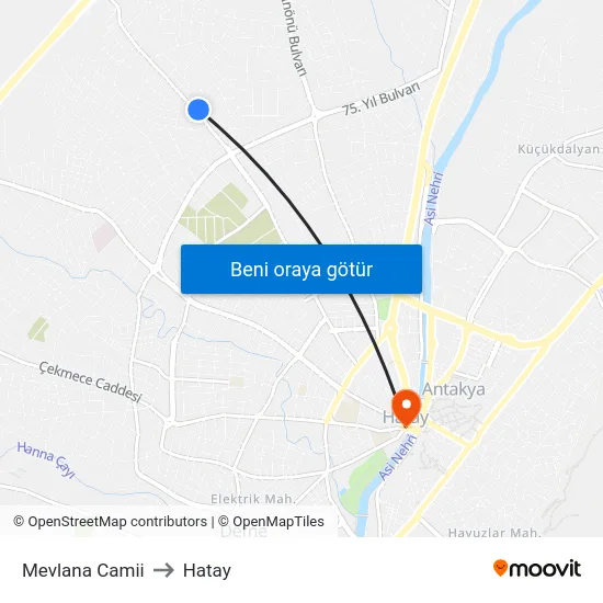 Mevlana Camii to Hatay map