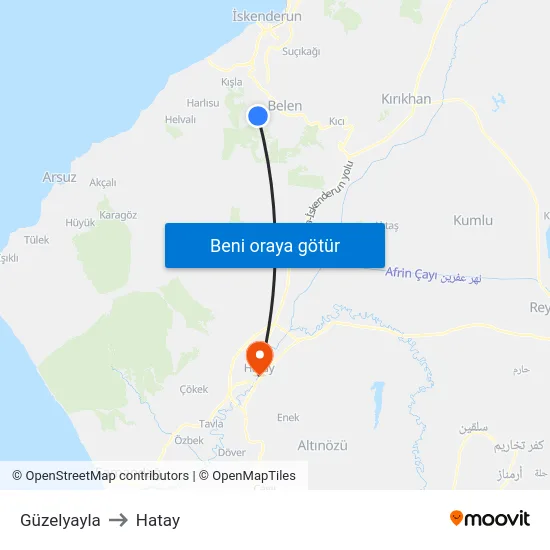 Güzelyayla to Hatay map