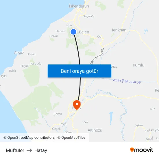 Müftüler to Hatay map