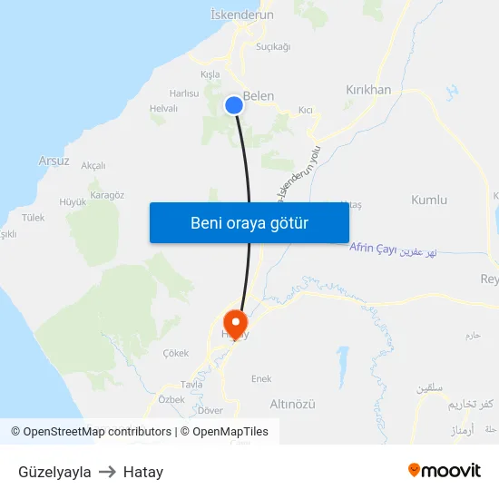 Güzelyayla to Hatay map