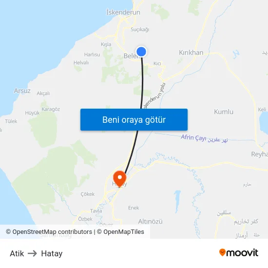 Atik to Hatay map
