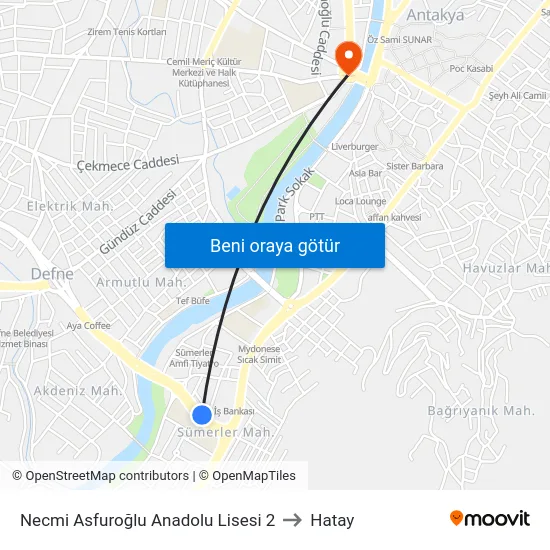 Necmi Asfuroğlu Anadolu Lisesi 2 to Hatay map