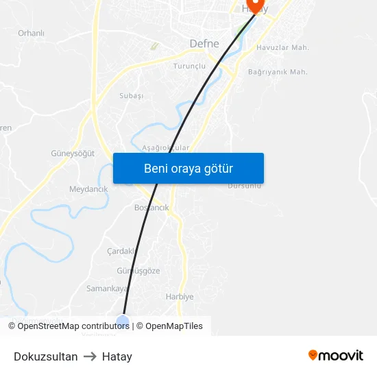 Dokuzsultan to Hatay map