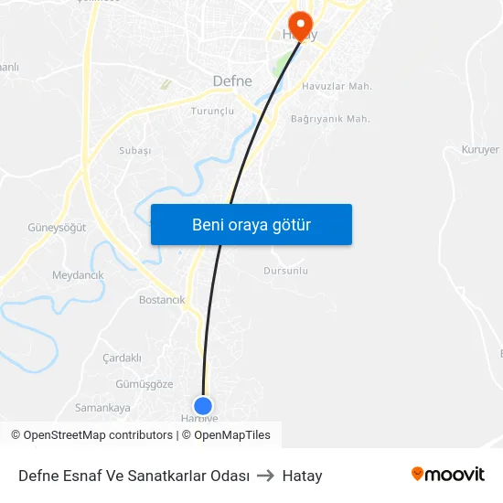 Defne Esnaf Ve Sanatkarlar Odası to Hatay map