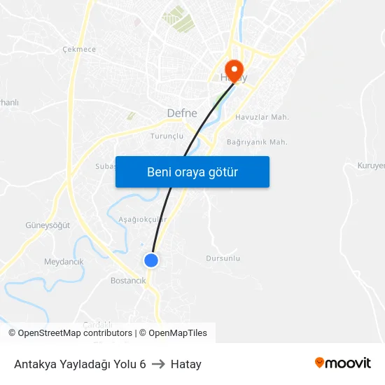 Antakya Yayladağı Yolu 6 to Hatay map