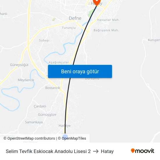 Selim Tevfik Eskiocak Anadolu Lisesi 2 to Hatay map