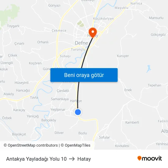 Antakya Yayladağı Yolu 10 to Hatay map