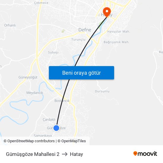 Gümüşgöze Mahallesi 2 to Hatay map