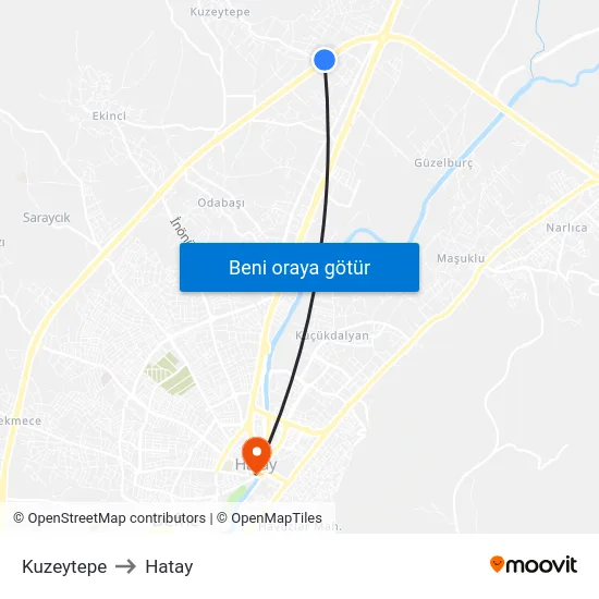 Kuzeytepe to Hatay map
