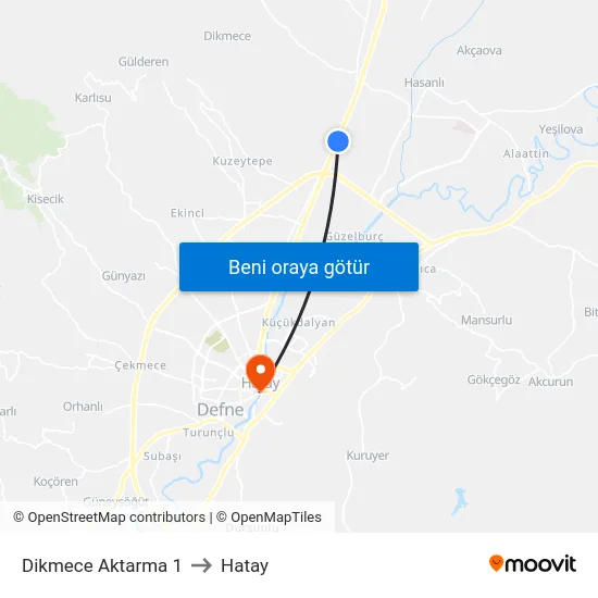 Dikmece Aktarma 1 to Hatay map