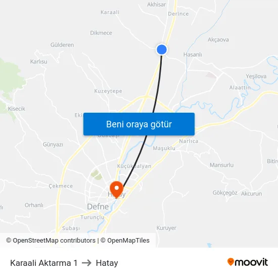 Karaali Aktarma 1 to Hatay map