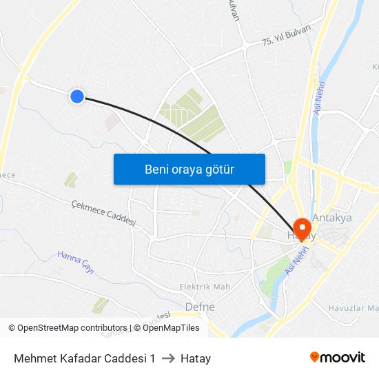 Mehmet Kafadar Caddesi 1 to Hatay map