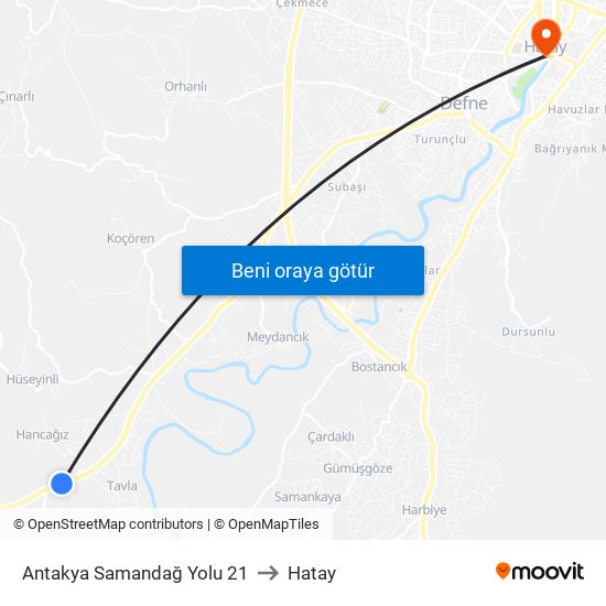 Antakya Samandağ Yolu 21 to Hatay map