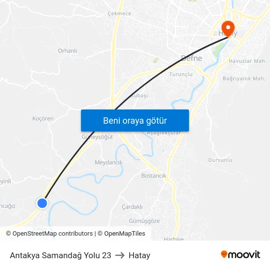 Antakya Samandağ Yolu 23 to Hatay map