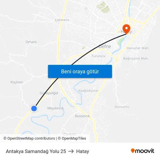 Antakya Samandağ Yolu 25 to Hatay map